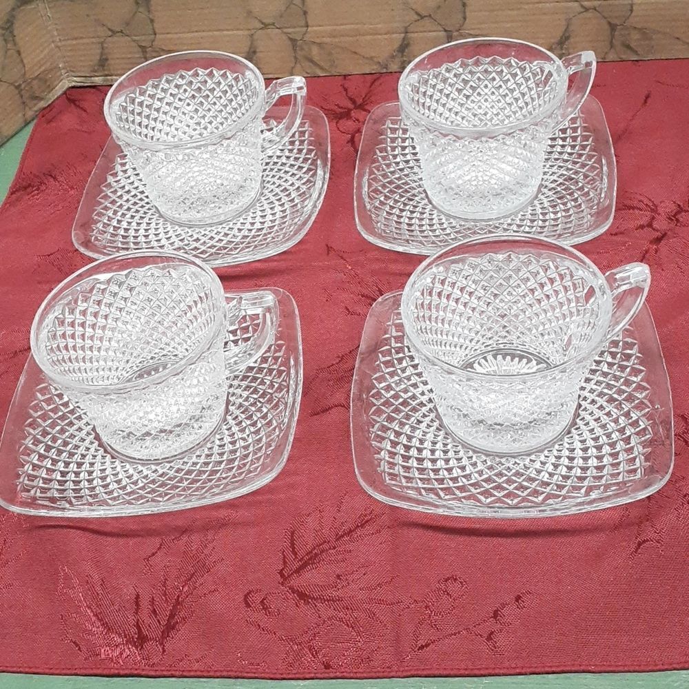 Westmoreland ENGLISH HOBNAIL CRYSTAL*2 1/4" DEMITASSE CUP & 4 1/4" SQUARE SAUCER